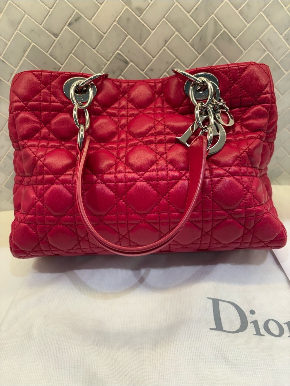DIOR Raspberry Pink Cannage Lambskin Shoulder Bag • Pristine Hardware Sealed